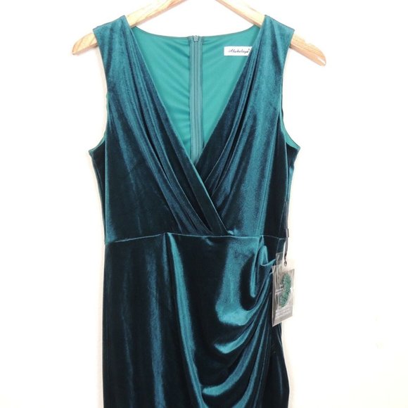 Babalet Sz M Women's Elegant Green Velvet Formal Dress Evening/Prom Sleeveless - Picture 3 of 12